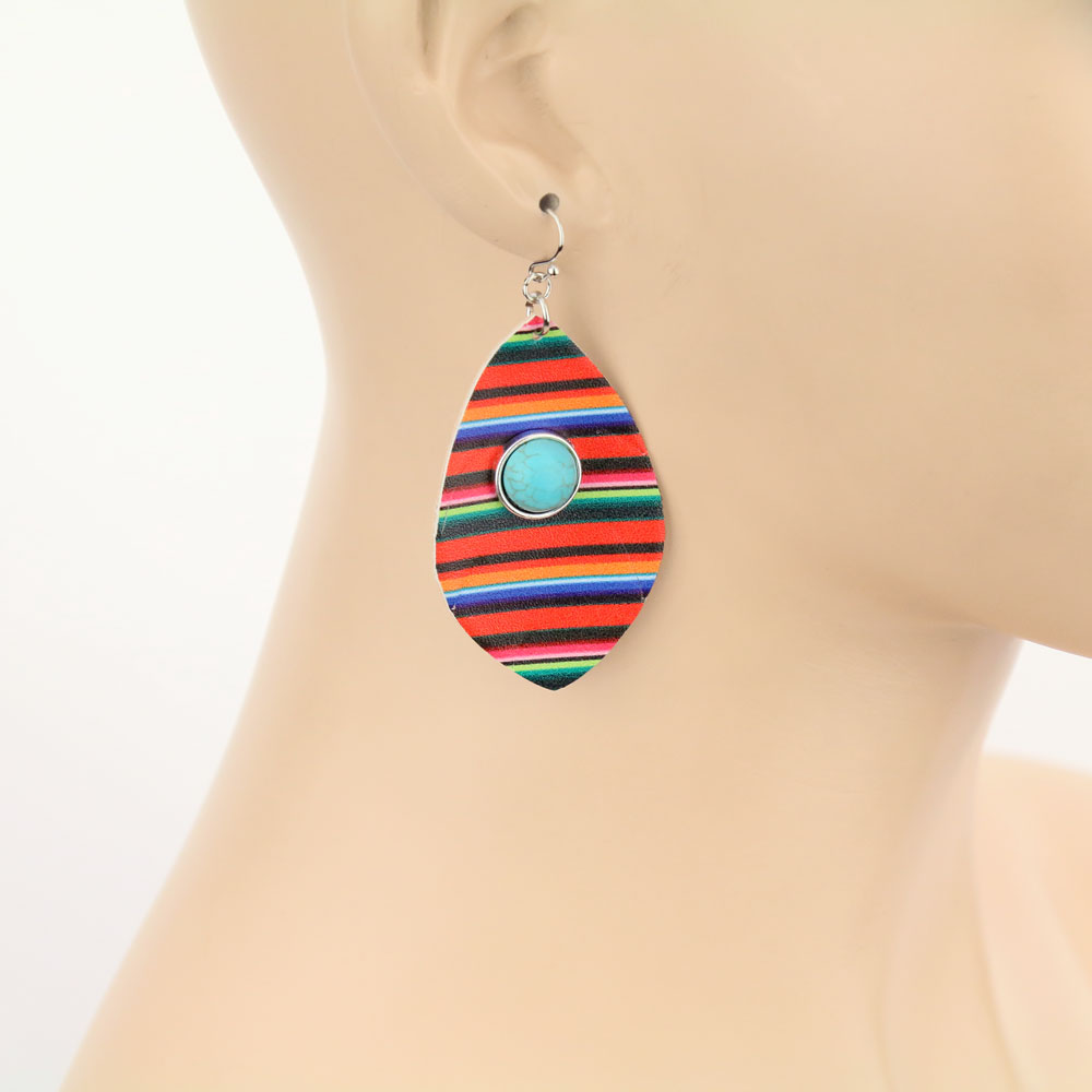 Western Leather Serape Print Dangle Earrings - Image 2