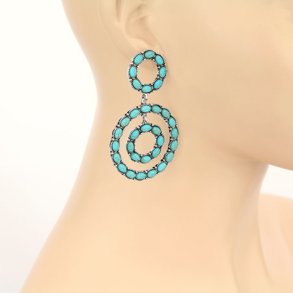 Western Round Drop Stone Stud Earrings - Image 2