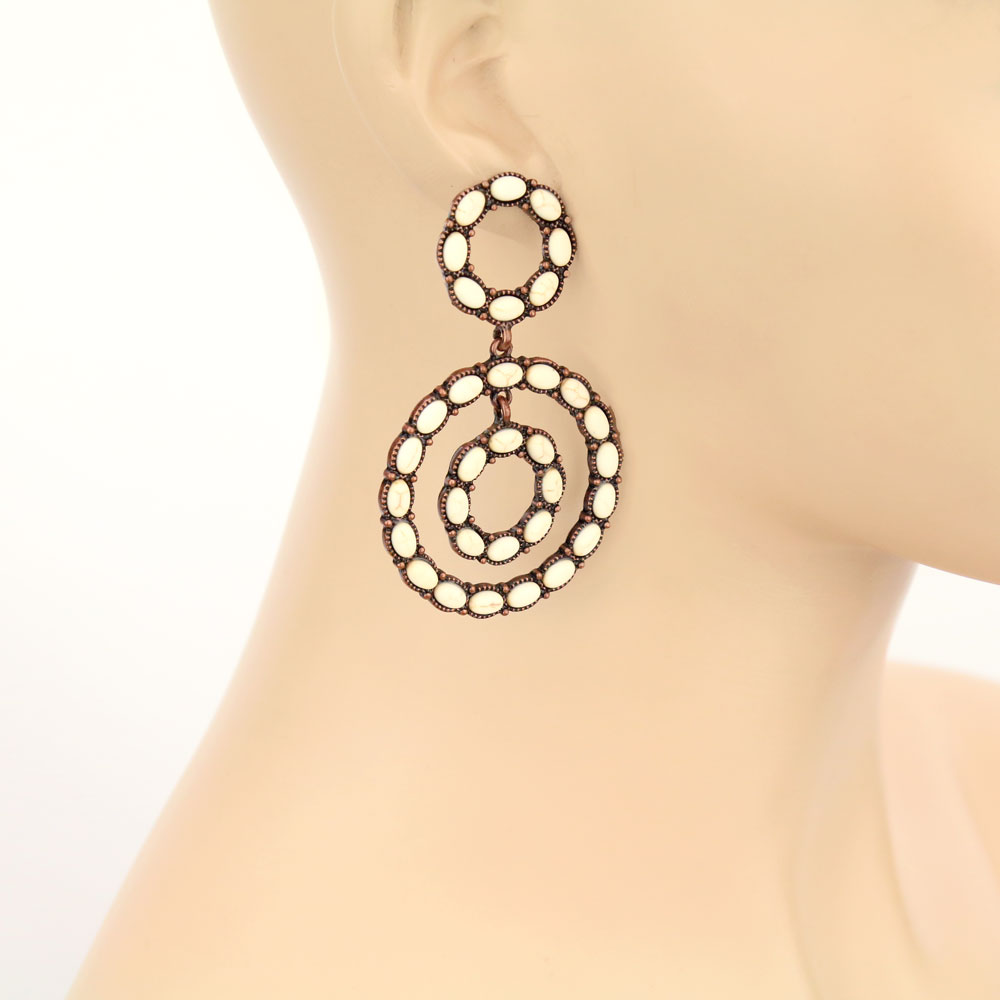 Western Round Drop Stone Stud Earrings - Image 2