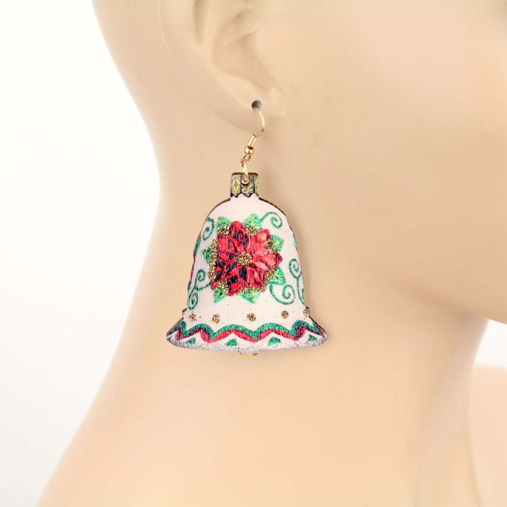 Christmas Bells Wood Dangle Earrings - Image 2