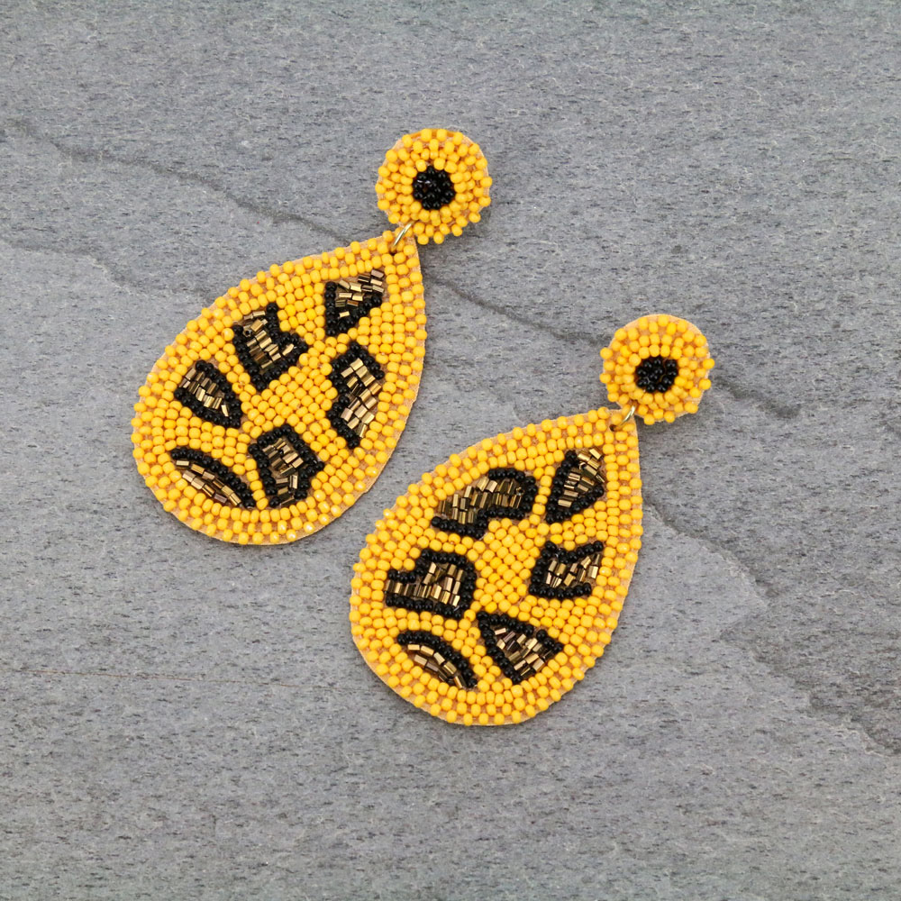 Leopard Bead Teardrop Stud Earrings