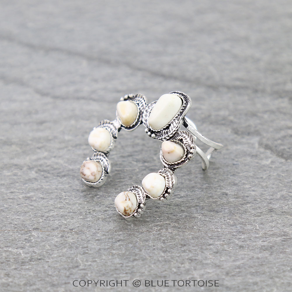 Squash Blossom Natural White Stone Ring with Double Band - Image 2