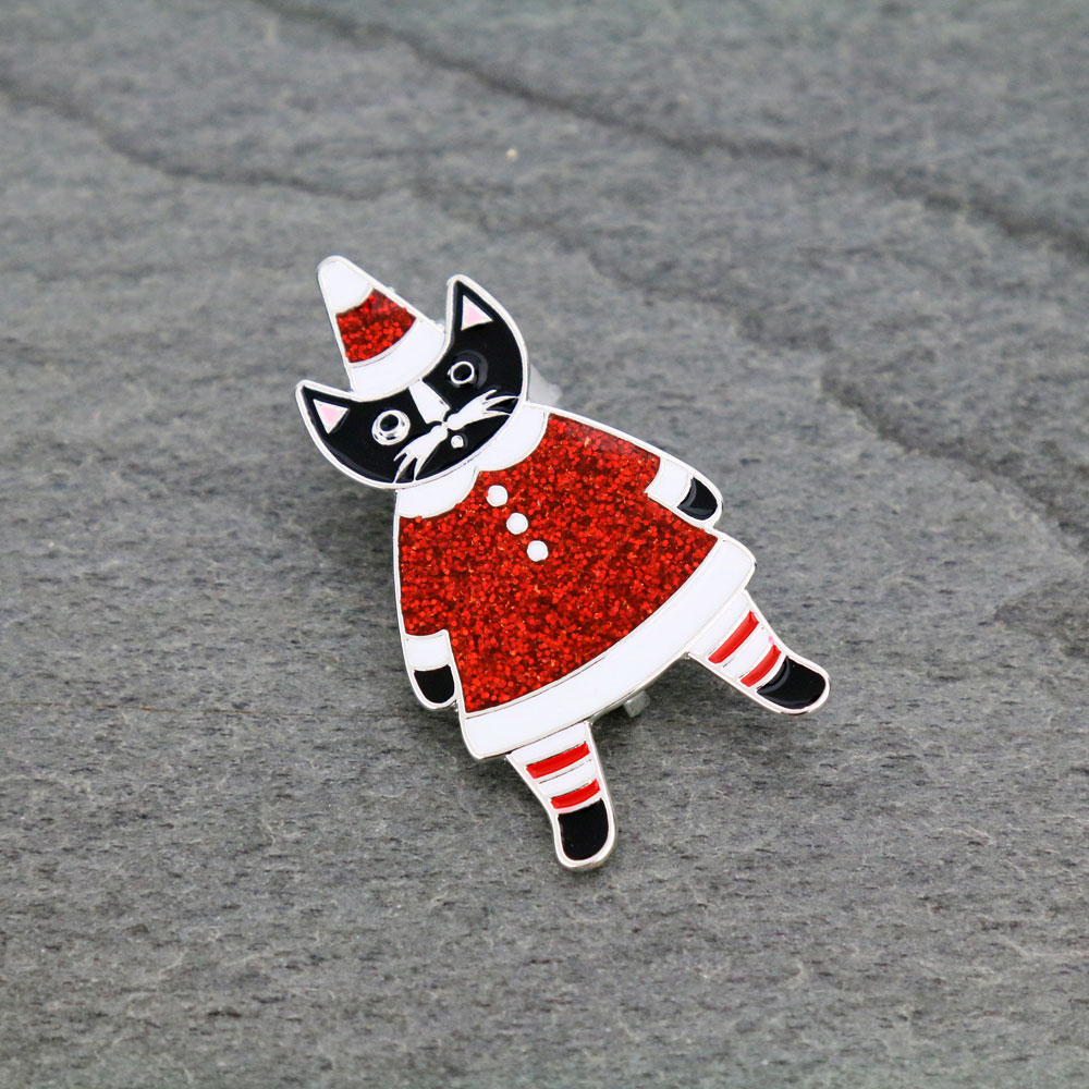 Christmas Glitter Epoxy Cat Santa Brooch Pin
