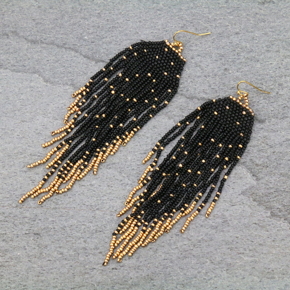 Seed Bead Fringe Dangle Earrings