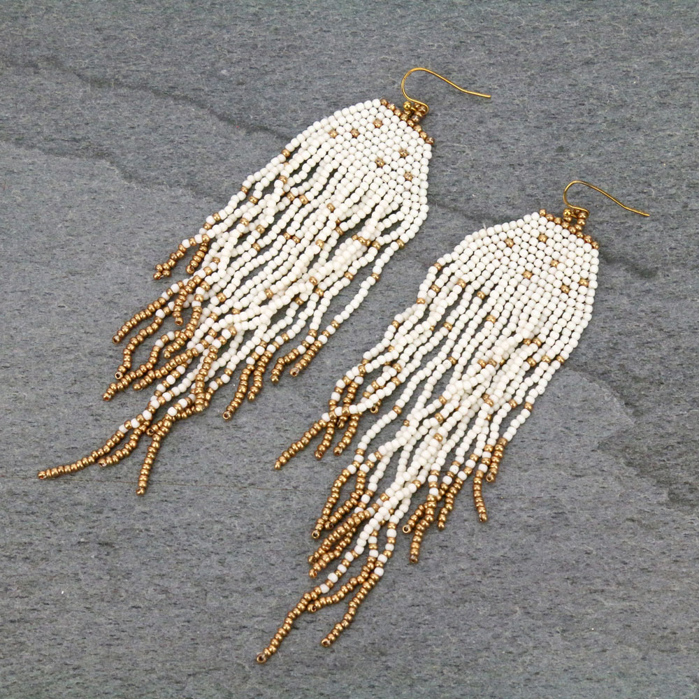 Seed Bead Fringe Dangle Earrings