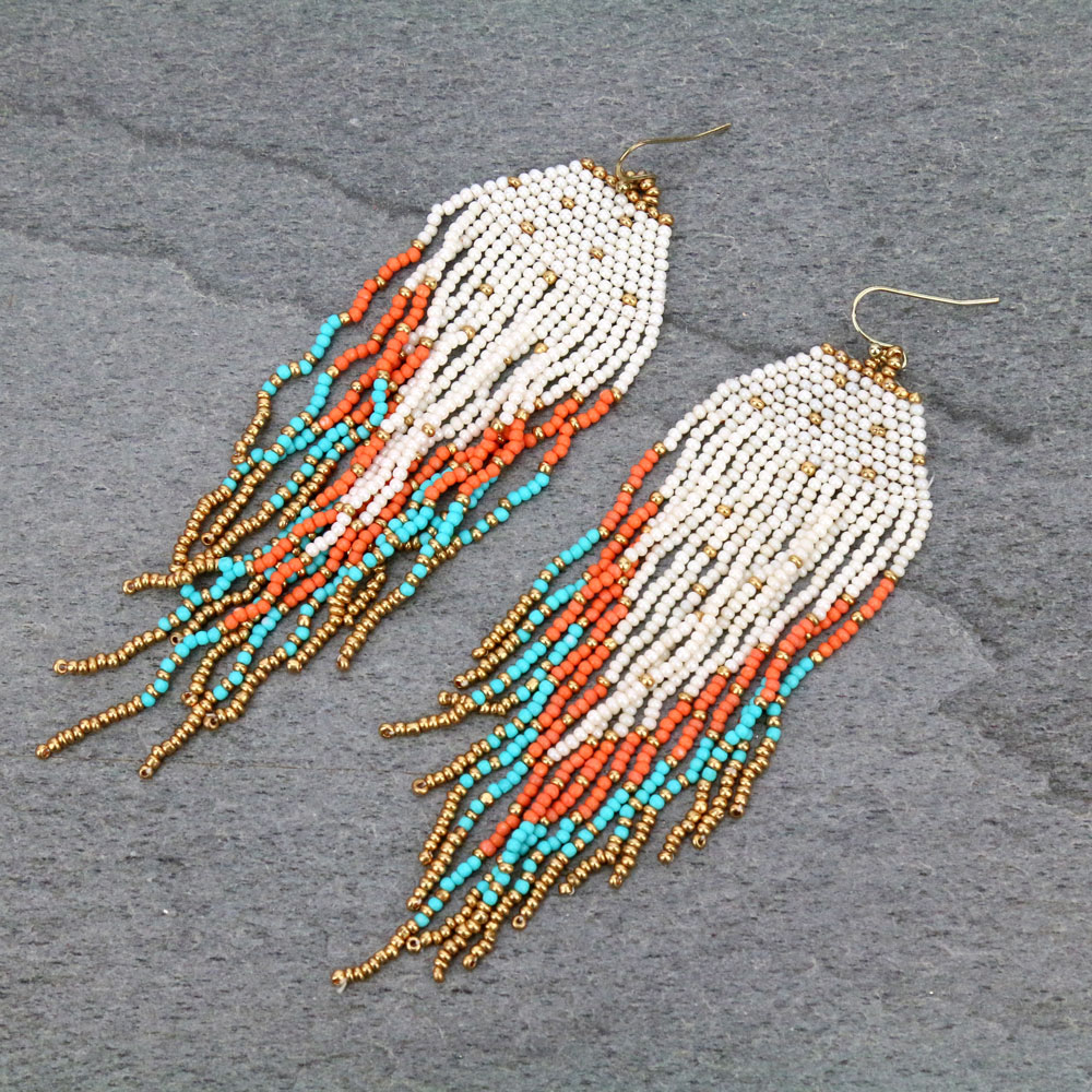 Seed Bead Fringe Dangle Earrings