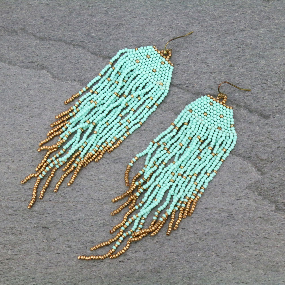 Seed Bead Fringe Dangle Earrings