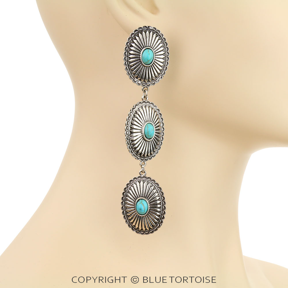 Western Concho Drop Stud Earrings - Image 2