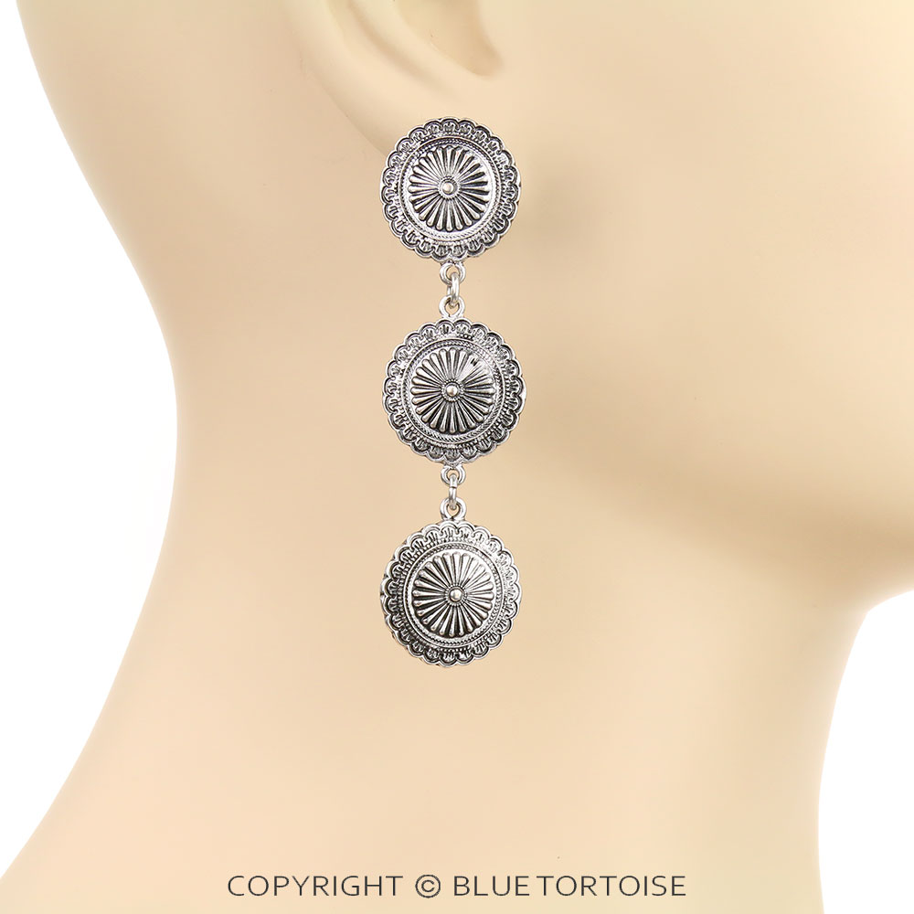 Western Concho Drop Stud Earrings - Image 2