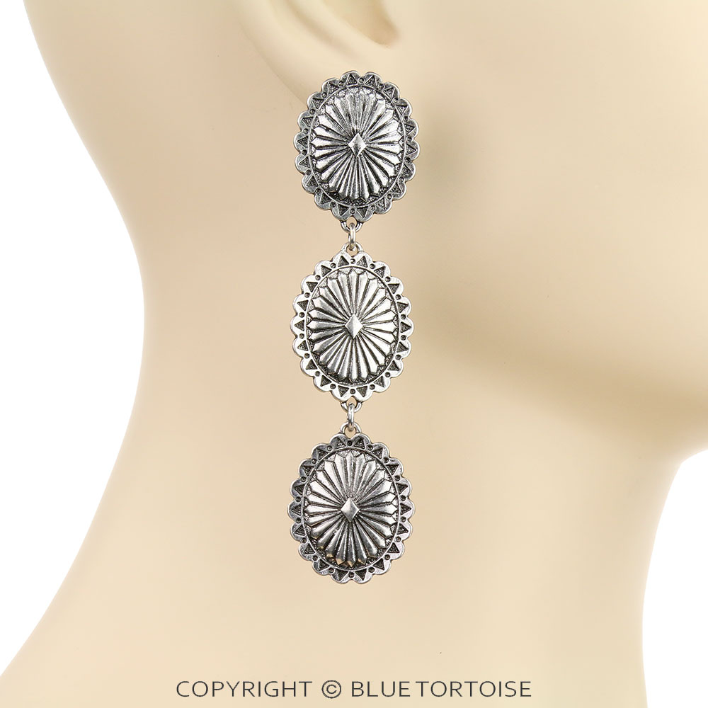 Western Concho Drop Stud Earrings - Image 2