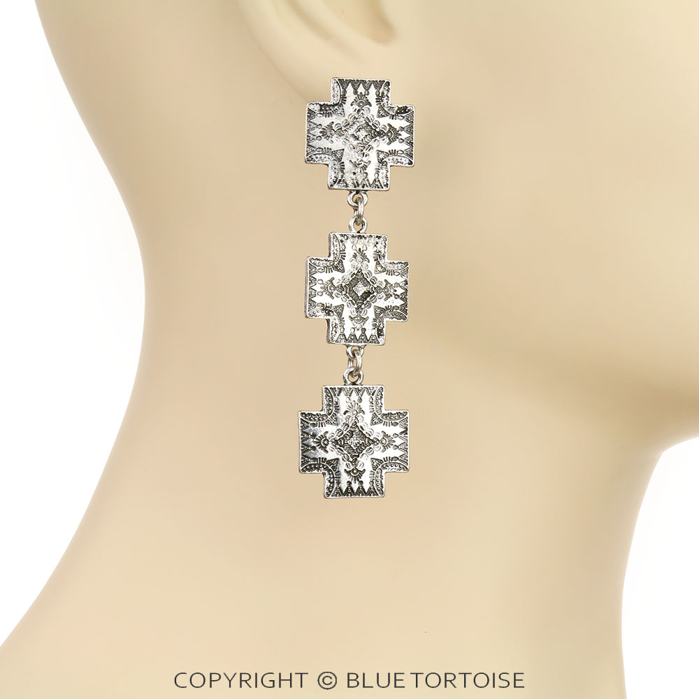 Western Cross Drop Stud Earrings - Image 2
