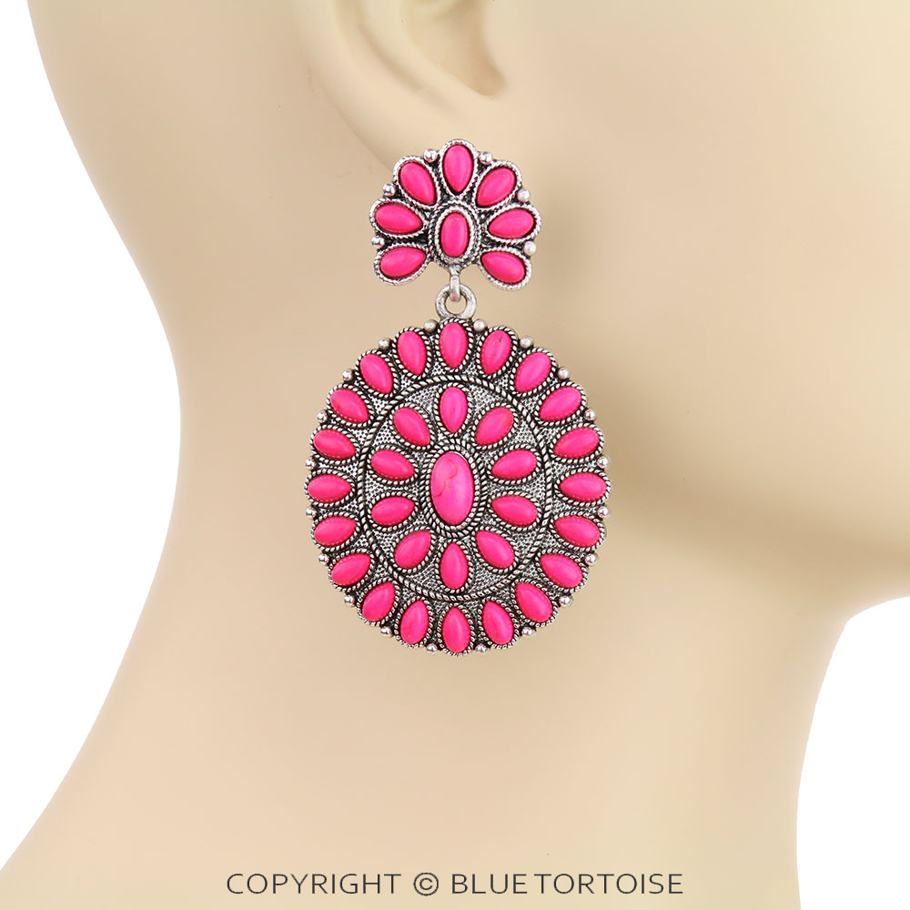 Western Concho Stone Post Earrings - Image 2
