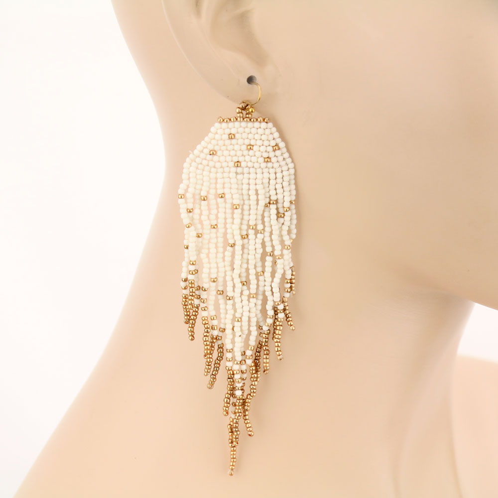 Seed Bead Fringe Dangle Earrings - Image 2