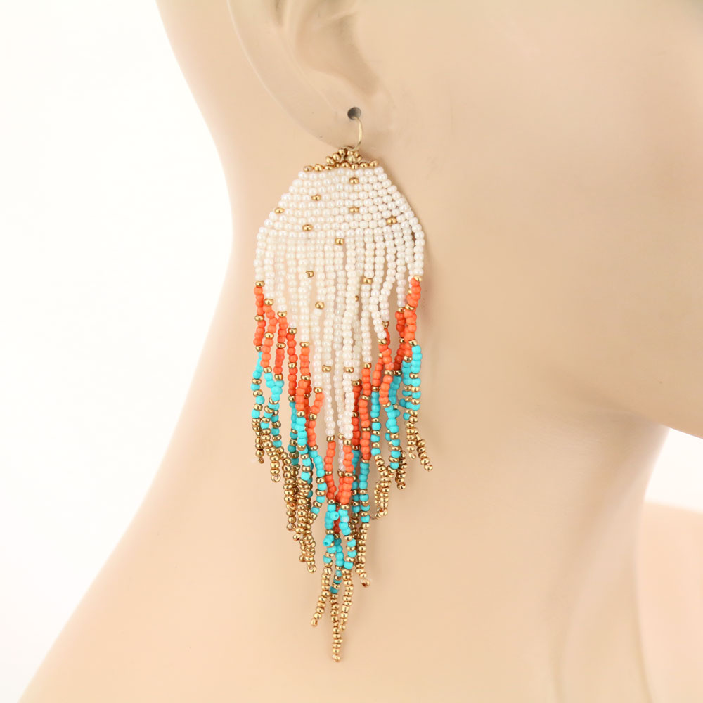Seed Bead Fringe Dangle Earrings - Image 2