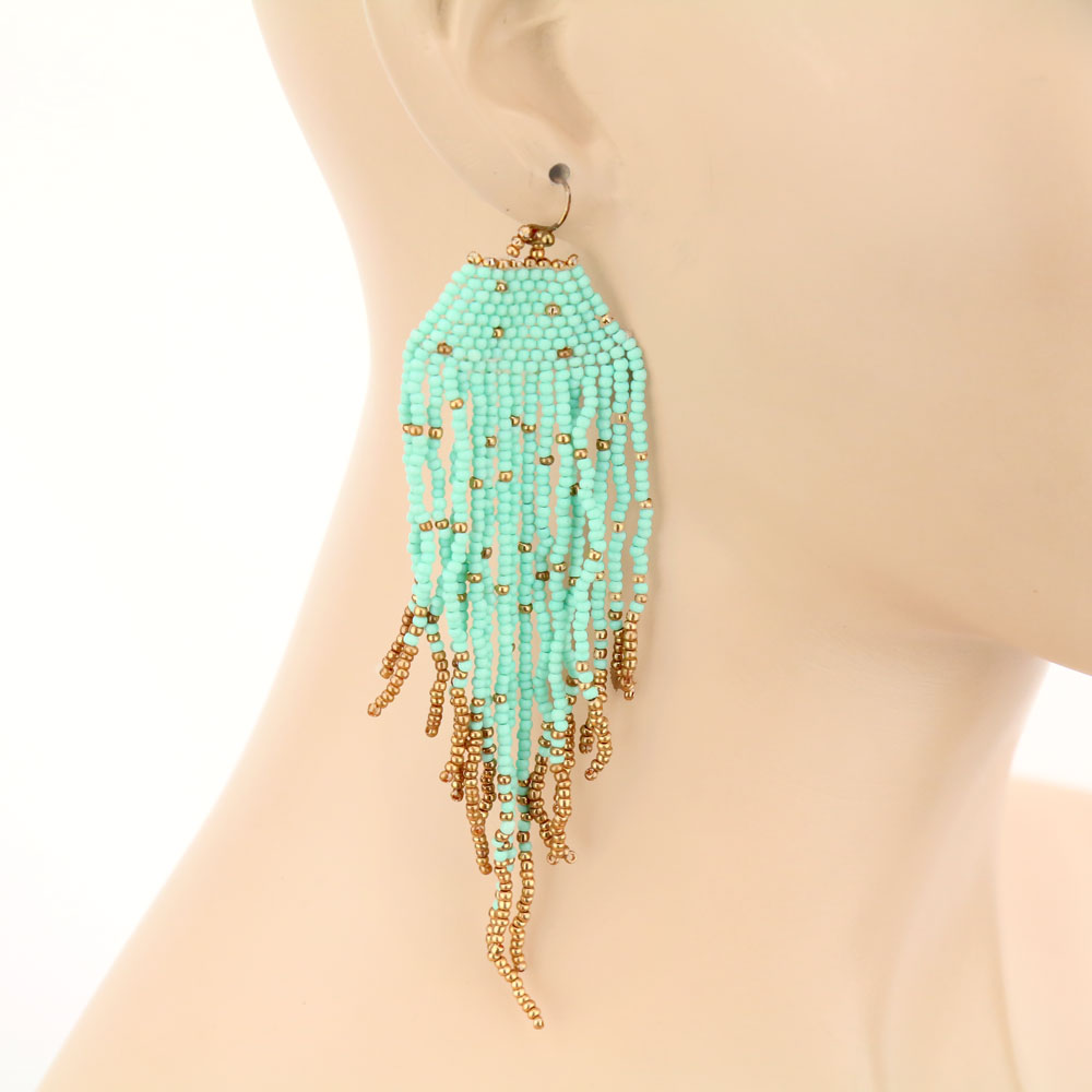 Seed Bead Fringe Dangle Earrings - Image 2