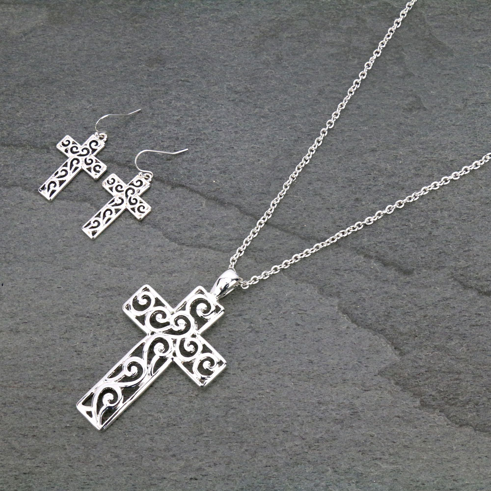 Tailored Look with Filigree Cross Necklace Set