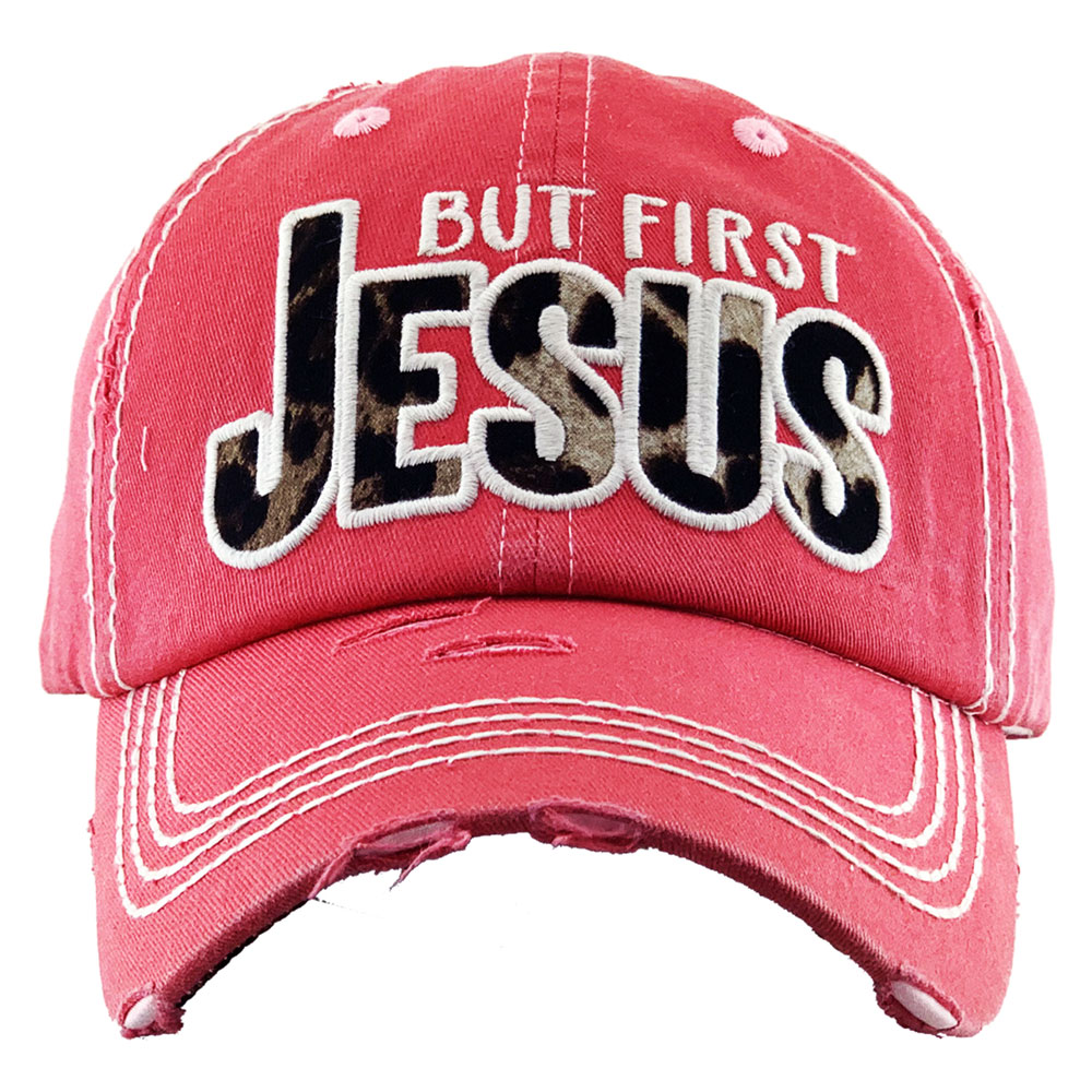 "BUT FIRST JESUS" Washed Vintage Ball Cap