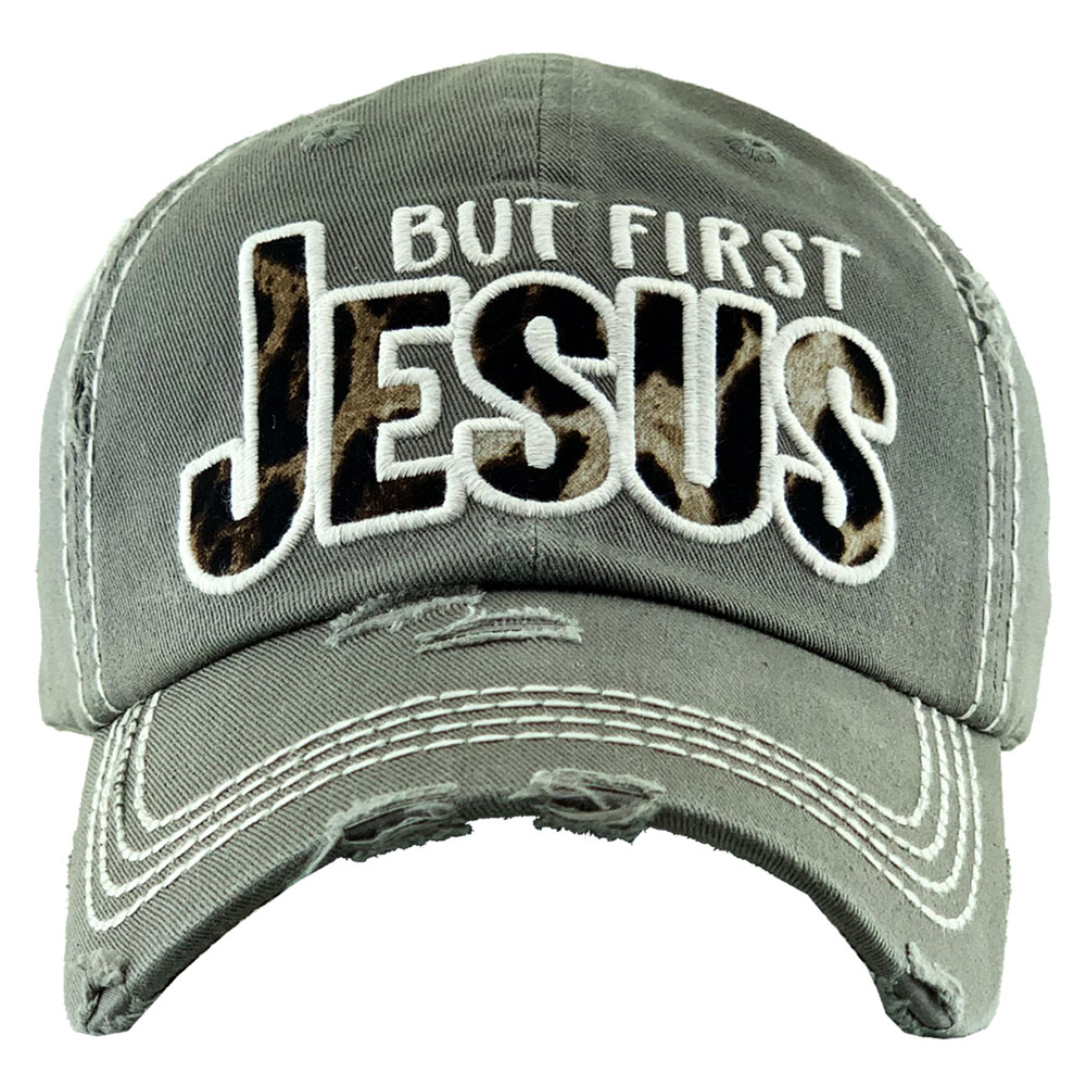 "BUT FIRST JESUS" Washed Vintage Ball Cap