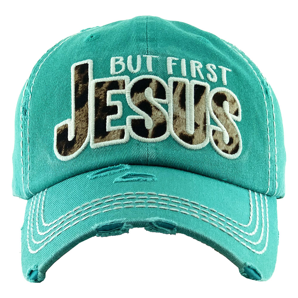 "BUT FIRST JESUS" Washed Vintage Ball Cap