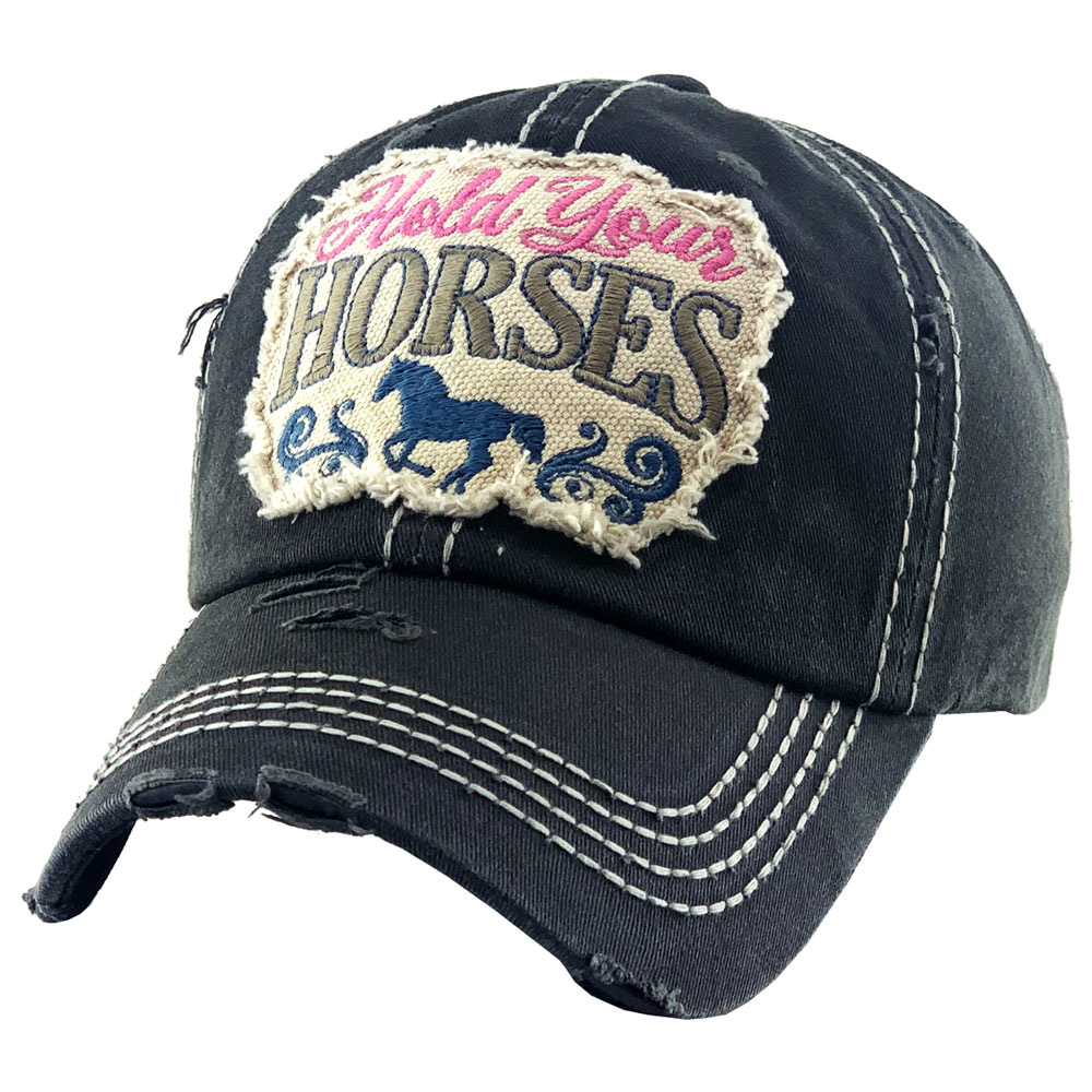 "HOLD YOUR HORSES" Washed Vintage Ball Cap - Image 3
