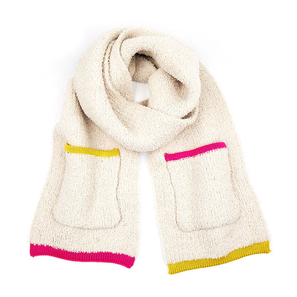 C.C Knitted Sherpa Scarf with Contrasting Colors