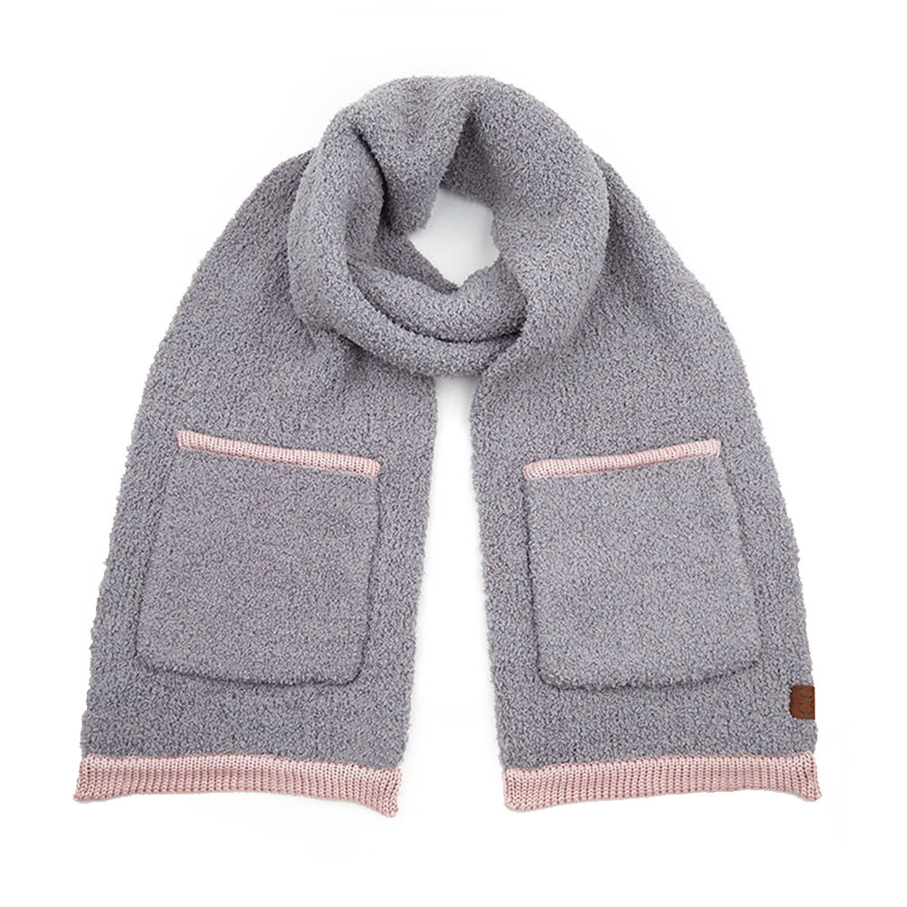 C.C Knitted Sherpa Scarf with Contrasting Colors
