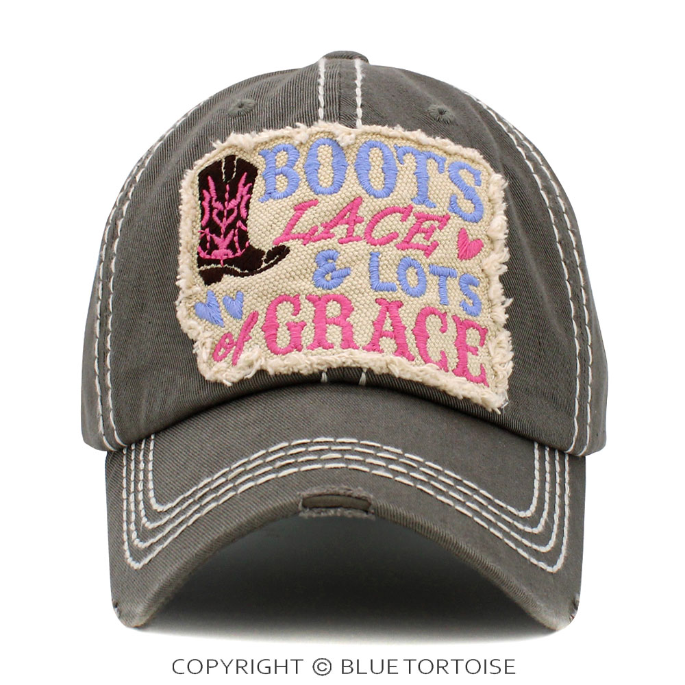 "Boots Lace and Lots of Grace" Washed Vintage Ball Cap
