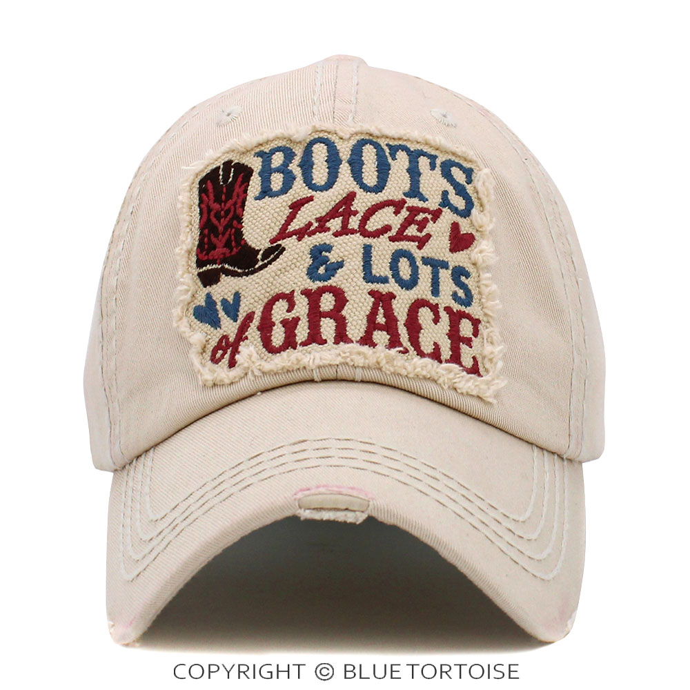 "Boots Lace and Lots of Grace" Washed Vintage Ball Cap