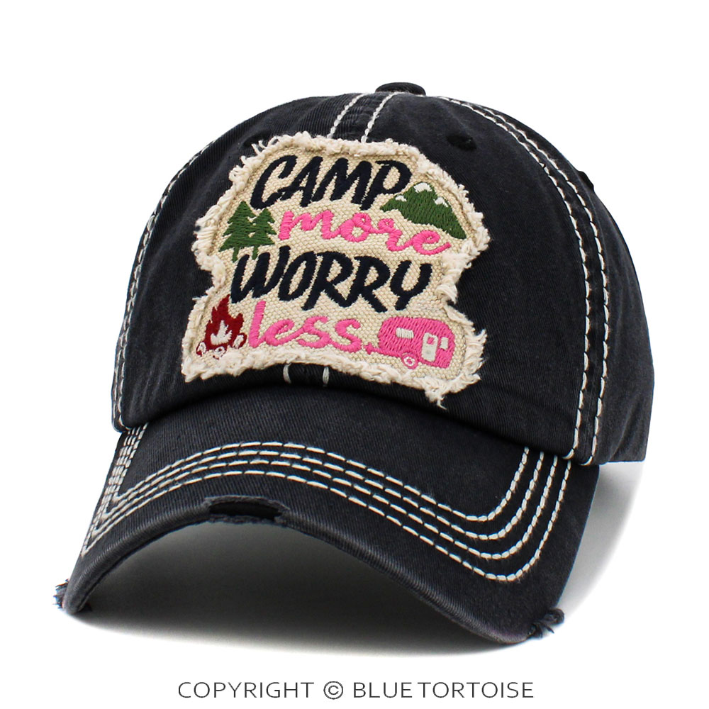 "Camp More Worry Less" Washed Vintage Ball Cap - Image 2