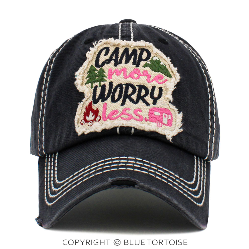 "Camp More Worry Less" Washed Vintage Ball Cap