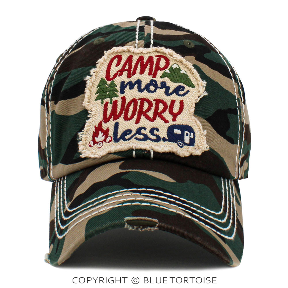 "Camp More Worry Less" Washed Vintage Ball Cap