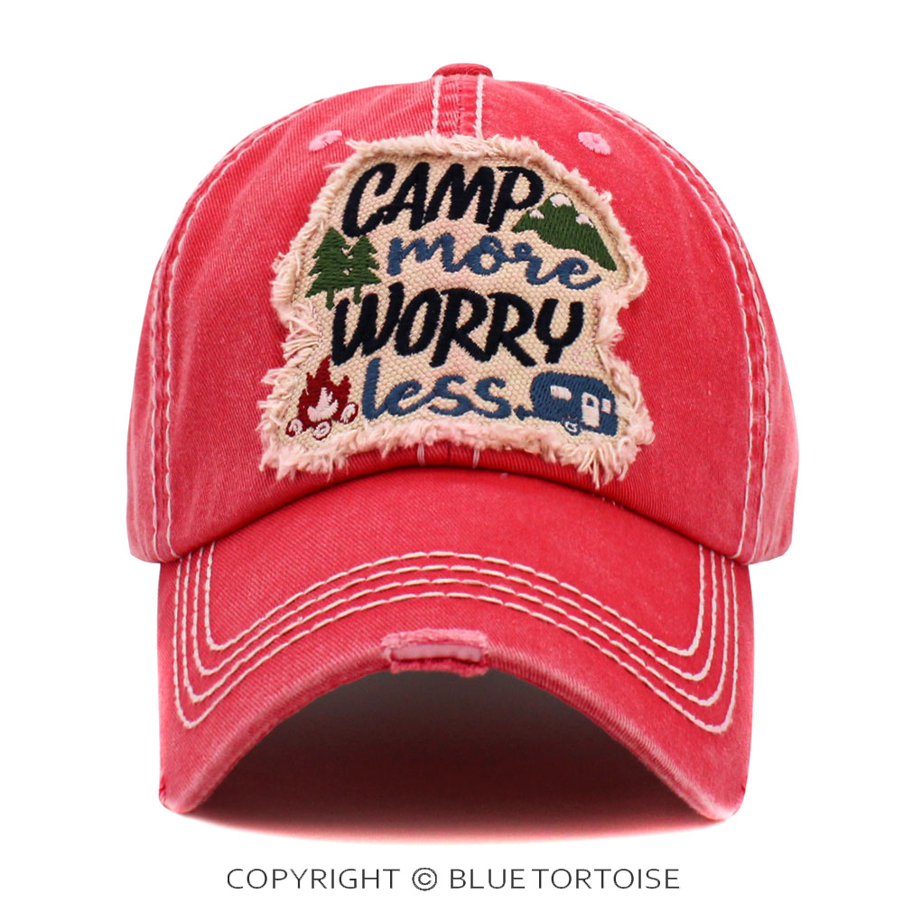 "Camp More Worry Less" Washed Vintage Ball Cap
