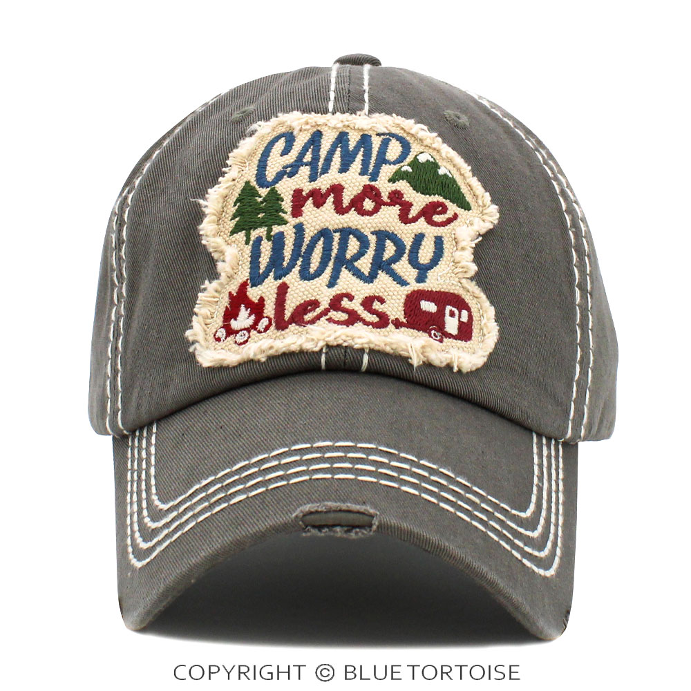 "Camp More Worry Less" Washed Vintage Ball Cap