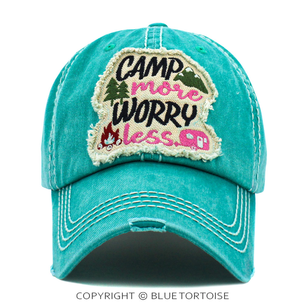 "Camp More Worry Less" Washed Vintage Ball Cap
