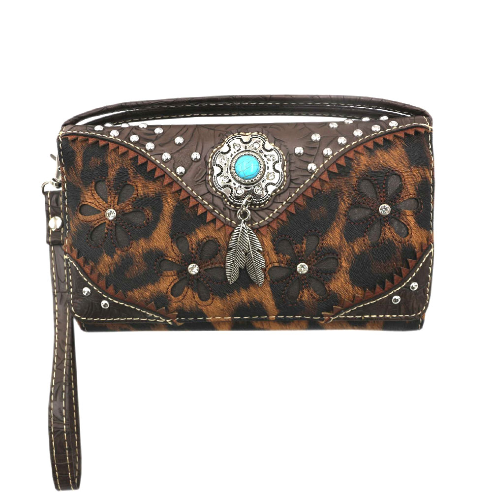 Western Turquoise Accent Faux Leather Wallet