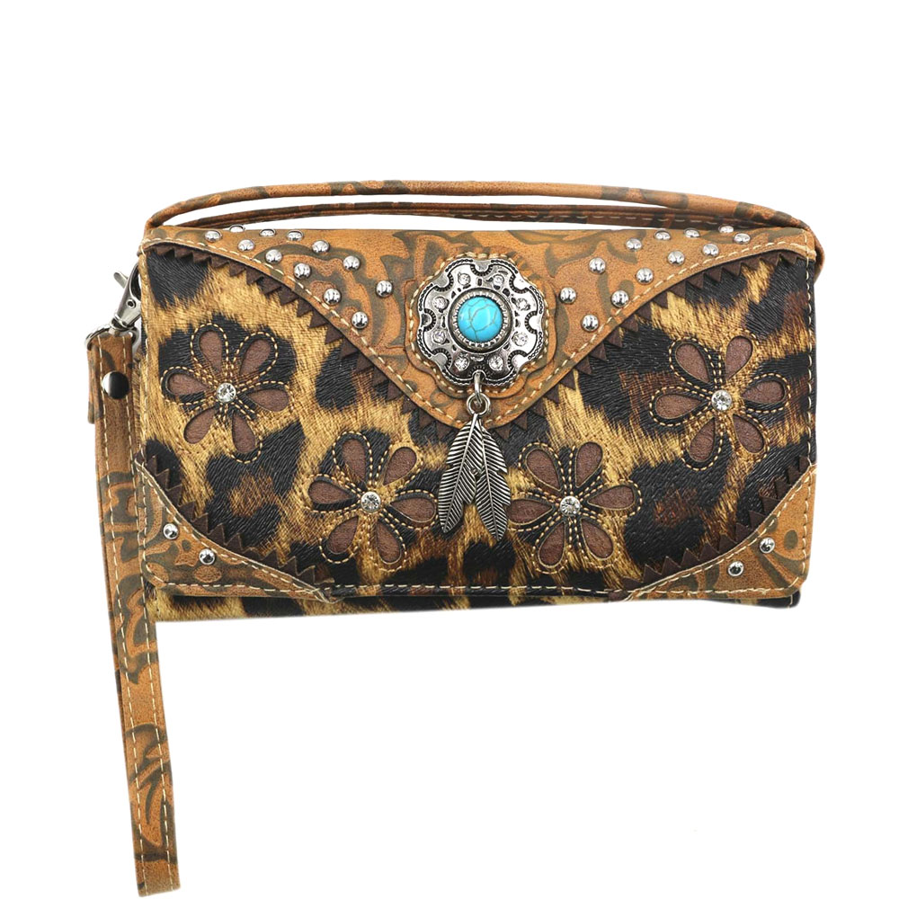 Western Turquoise Accent Faux Leather Wallet