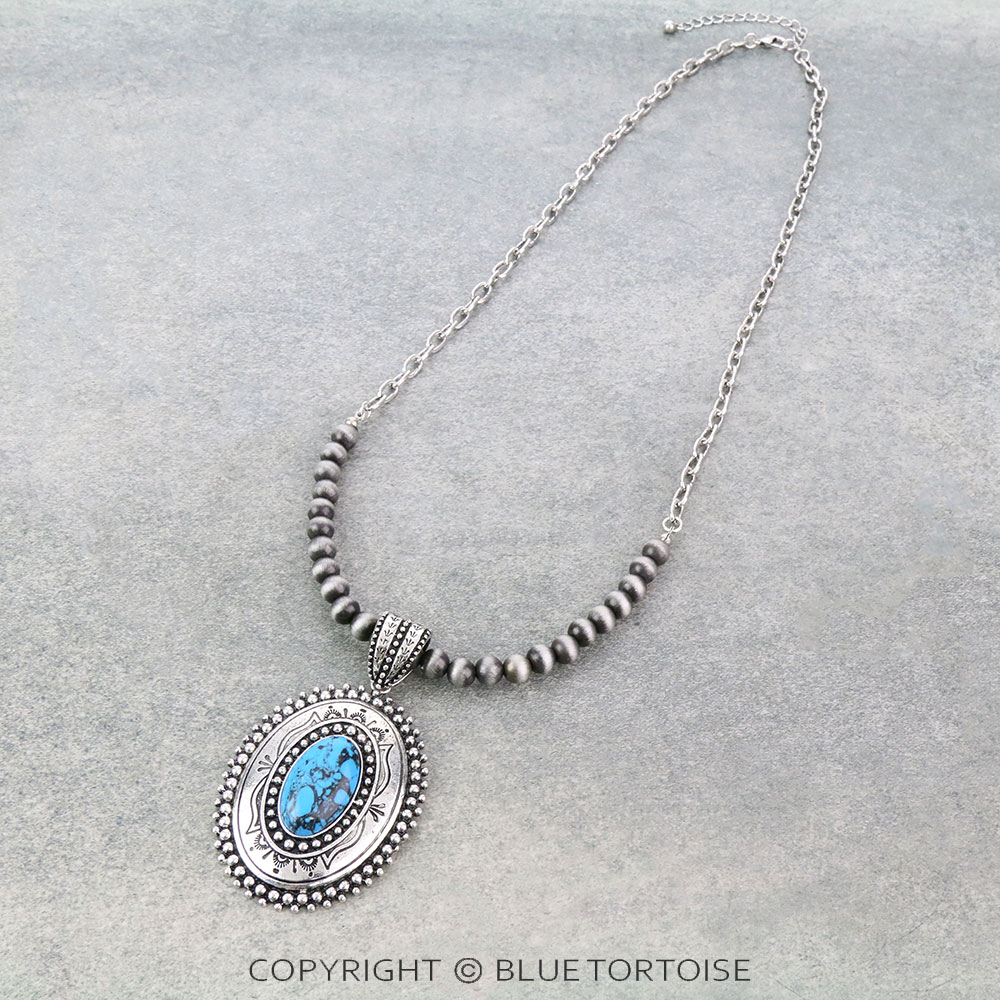 Western Concho Stone Pendant Necklace