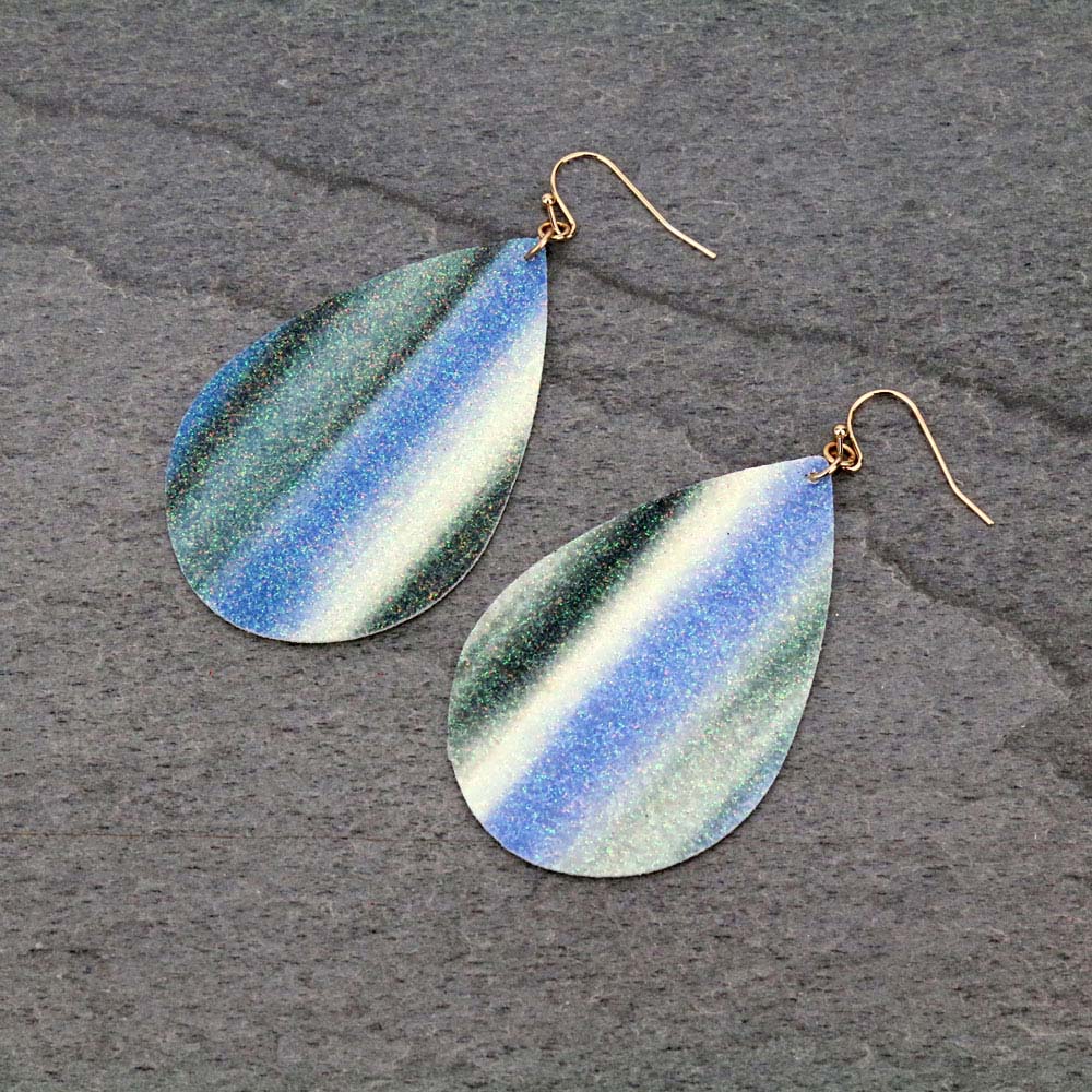 Glitter Faux Leather Teardrop Dangle Earrings