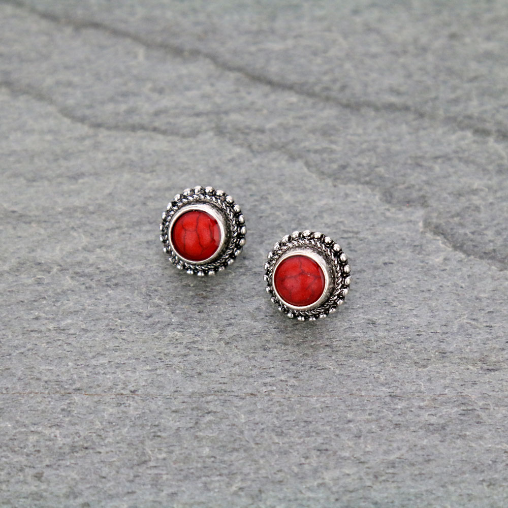 Round Stone Stud Earrings