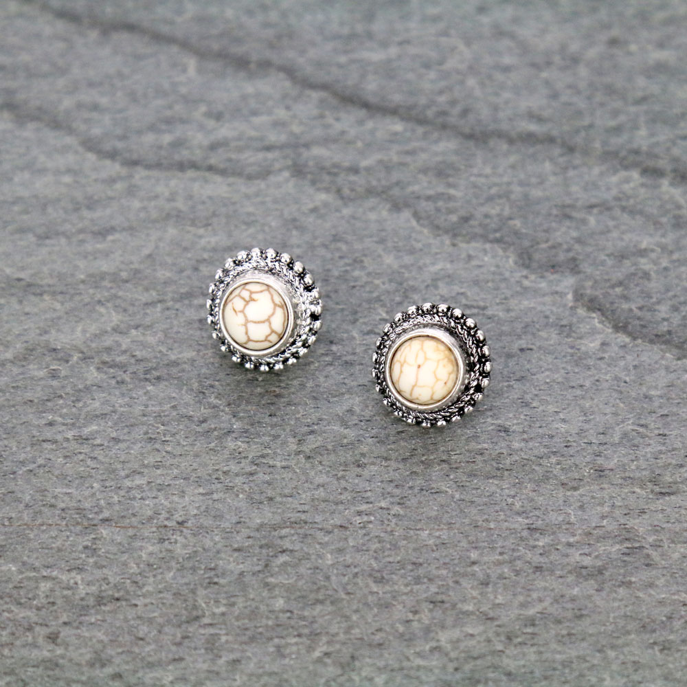 Round Stone Stud Earrings