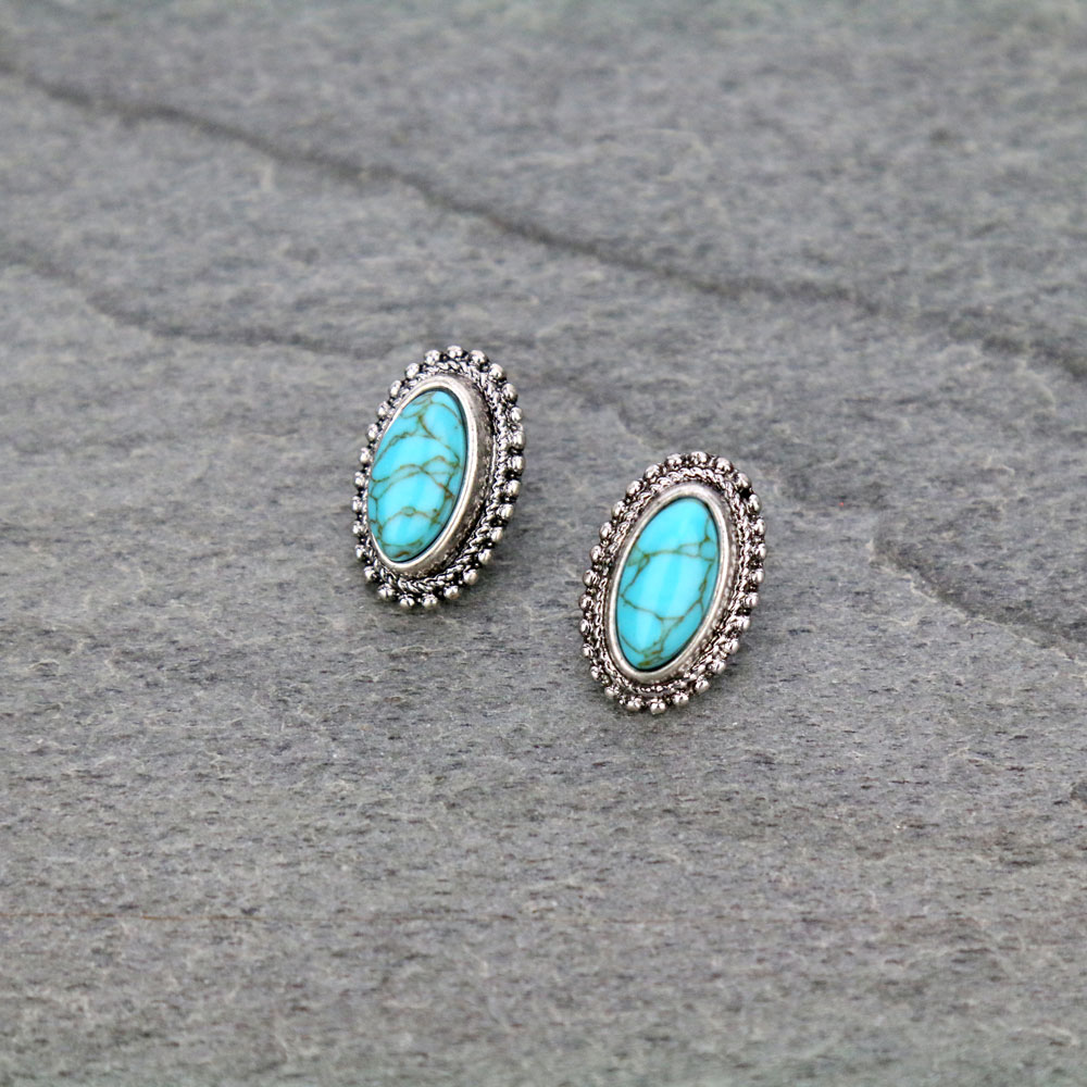 Oval Stone Stud Earrings