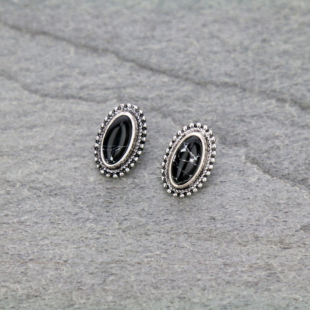 Oval Stone Stud Earrings