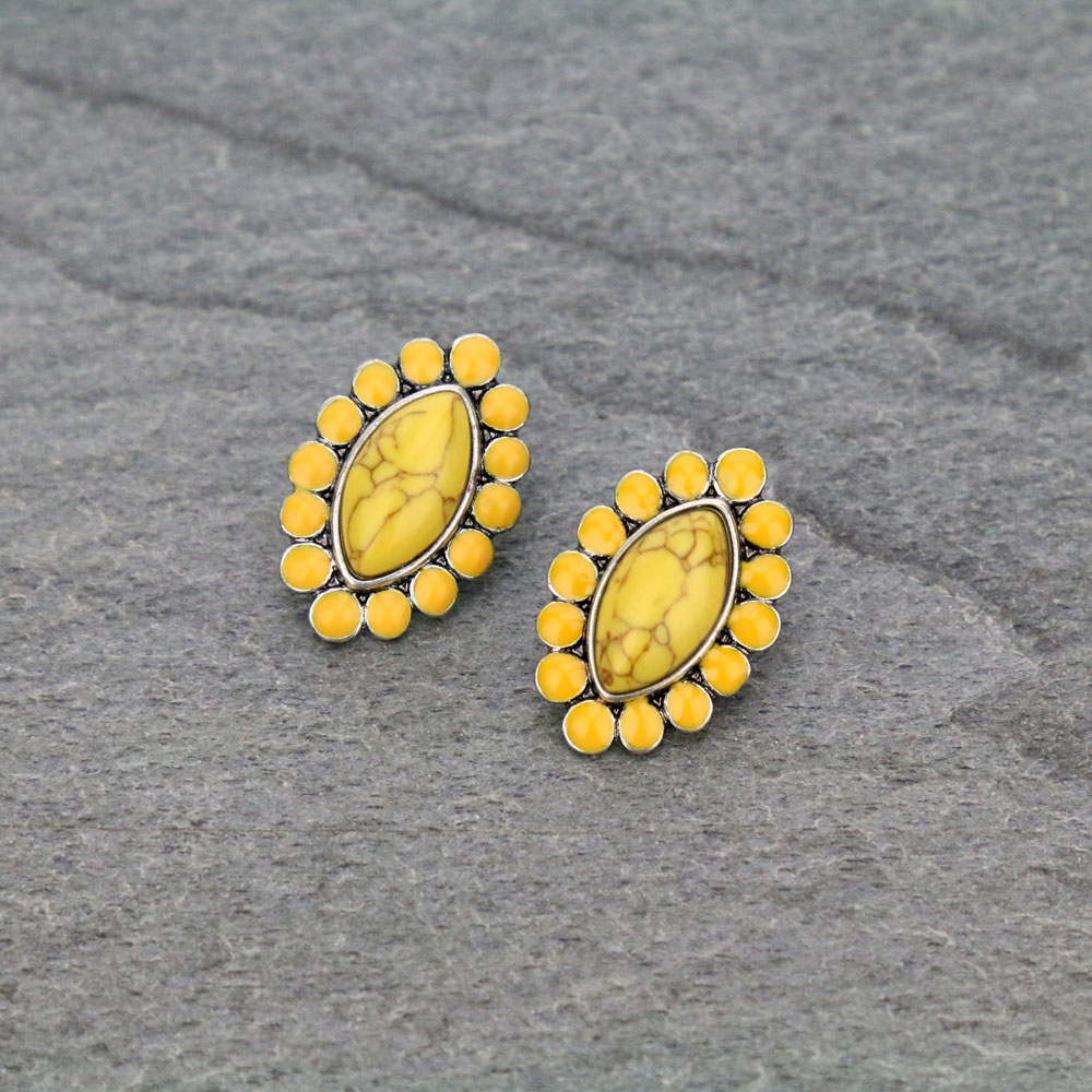Concho Stone Stud Earrings