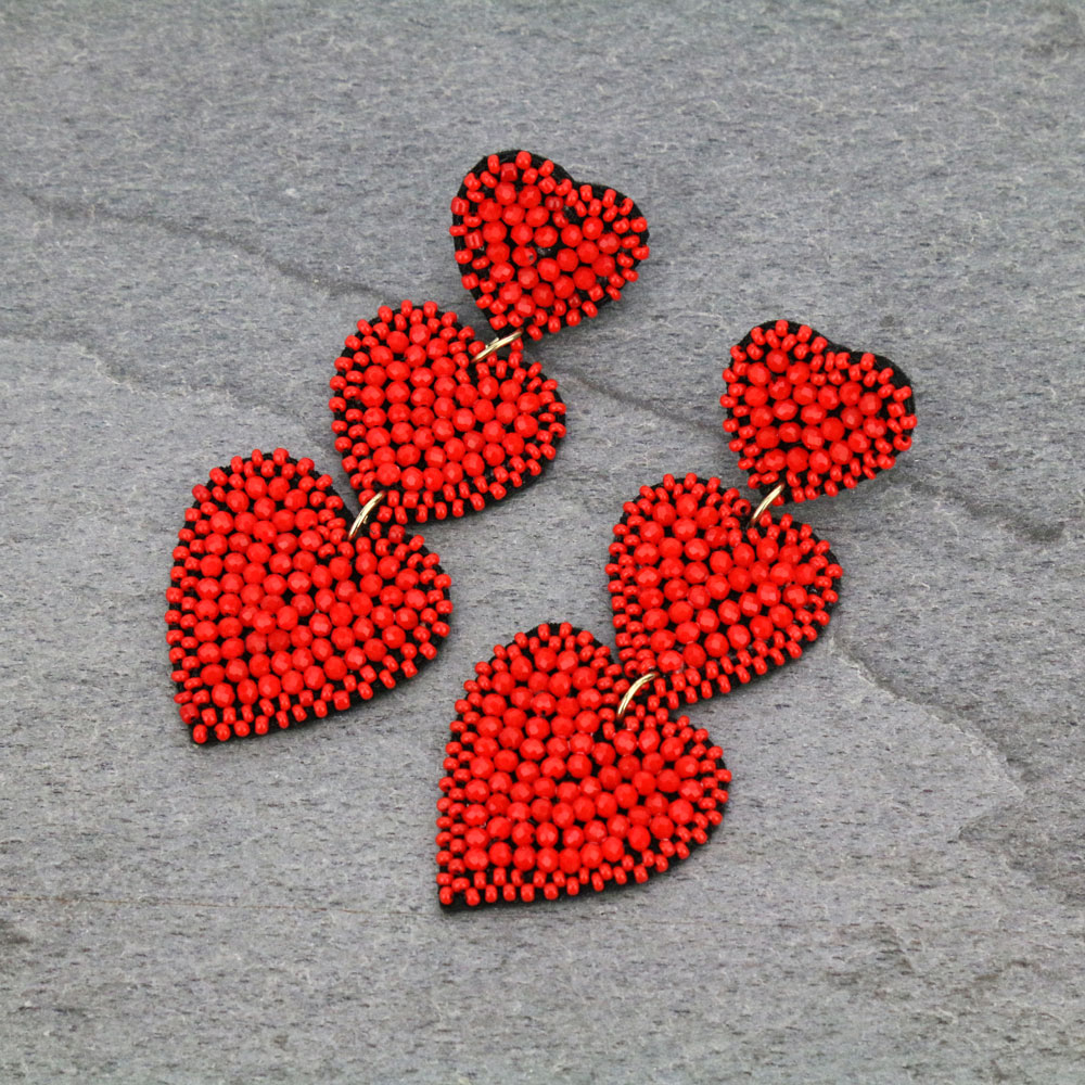 Glass Beaded Heart Stud Earrings