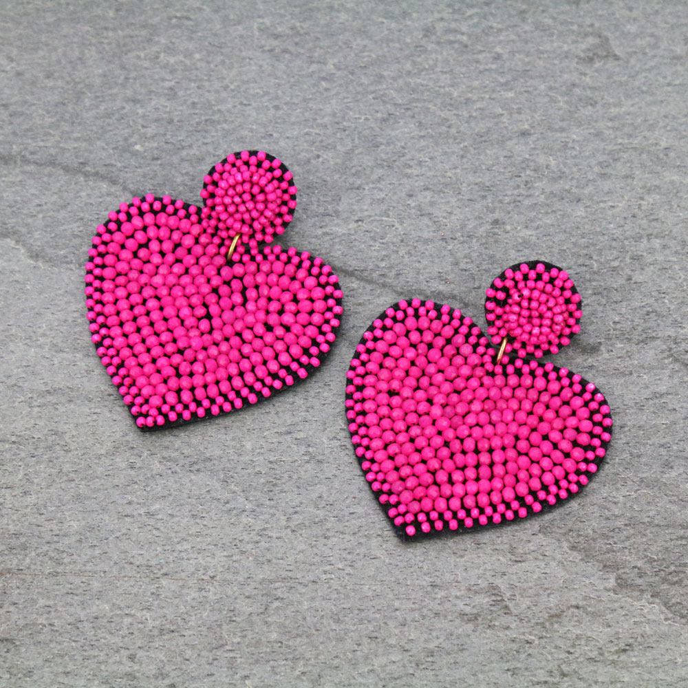 Glass Beaded Heart Stud Earrings