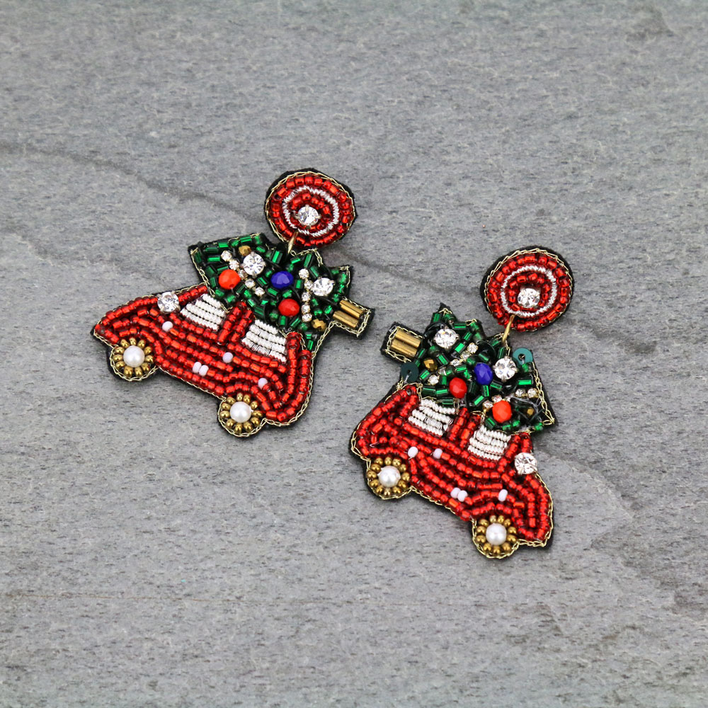 Christmas Car Seed Beaded Stud Earrings