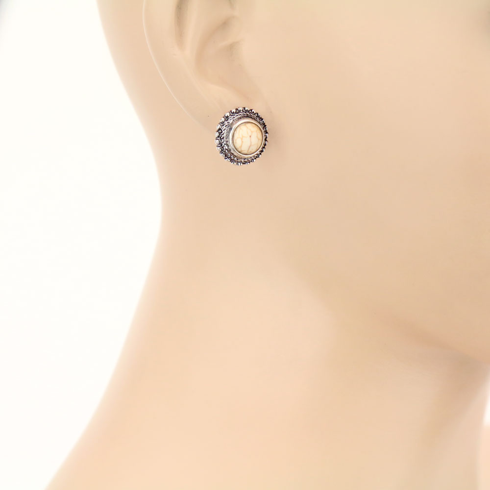 Round Stone Stud Earrings - Image 2