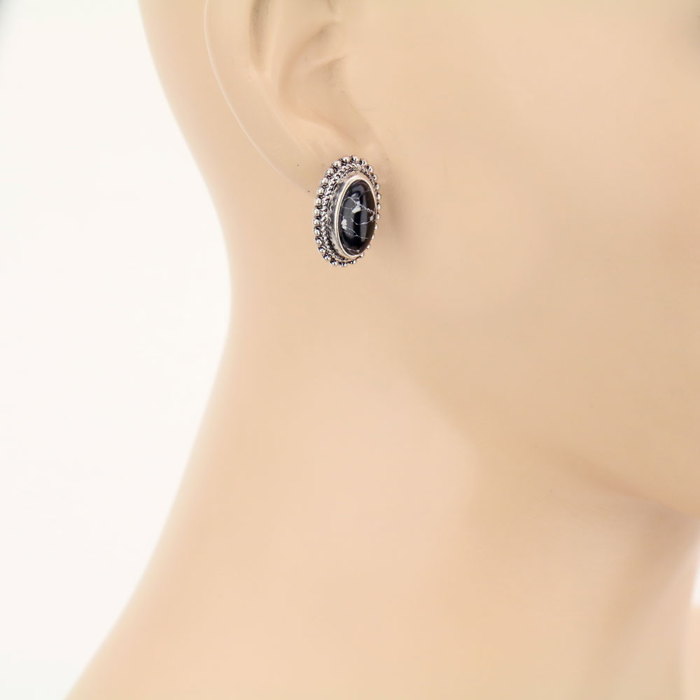Oval Stone Stud Earrings - Image 2