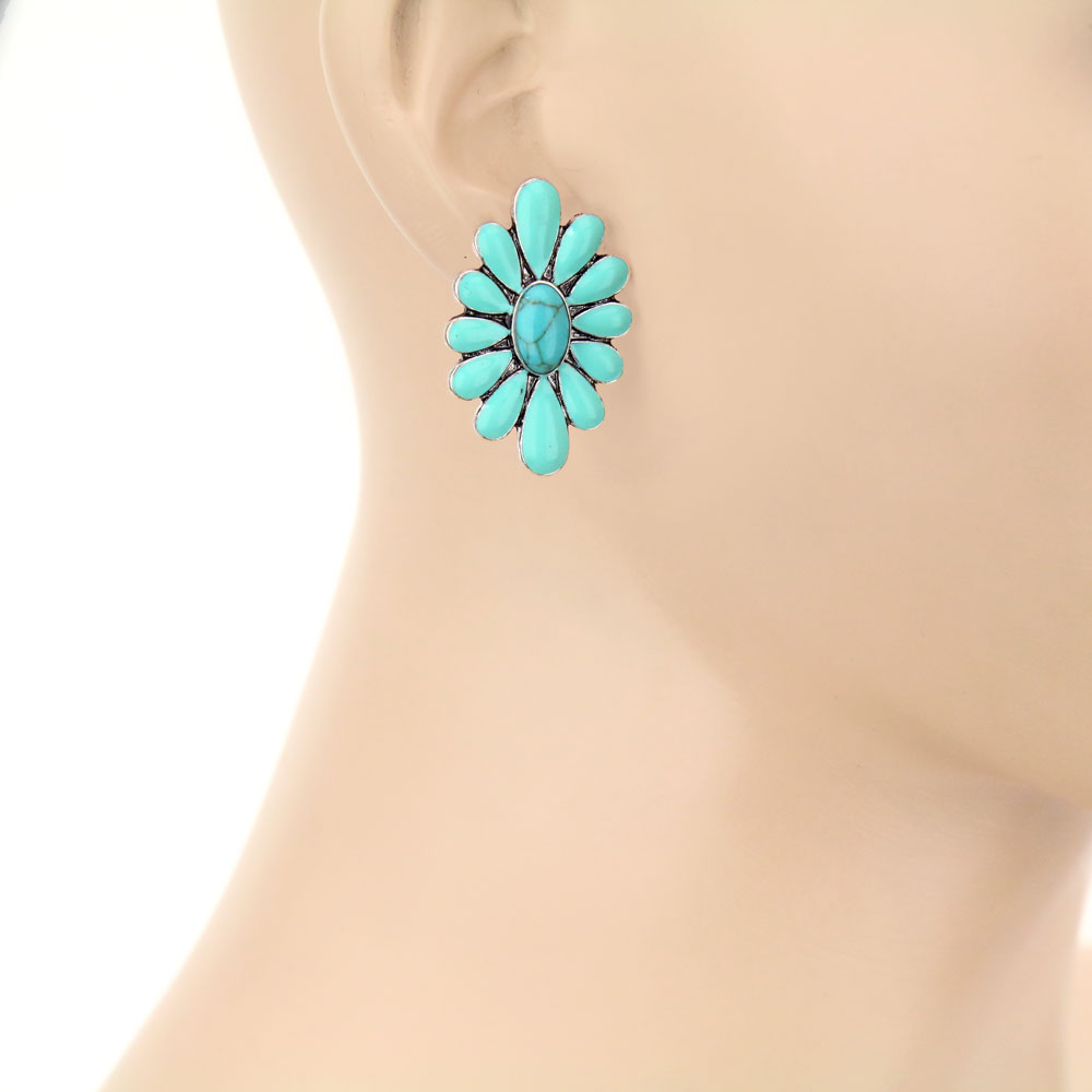 Concho Stone Stud Earrings - Image 2