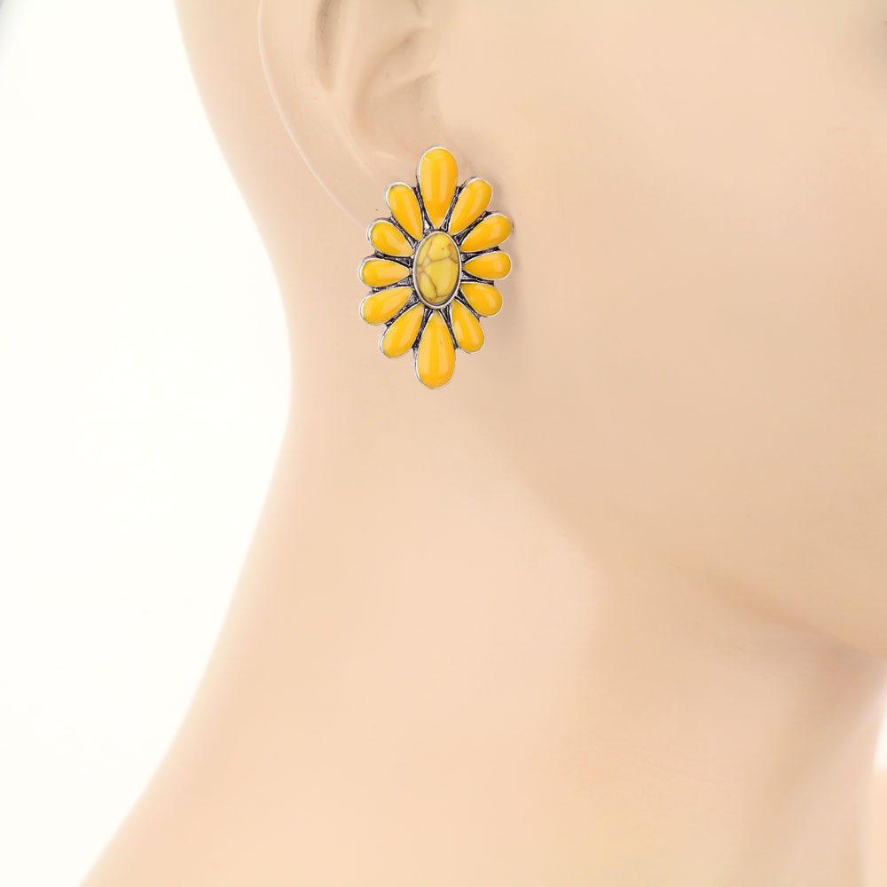 Concho Stone Stud Earrings - Image 2